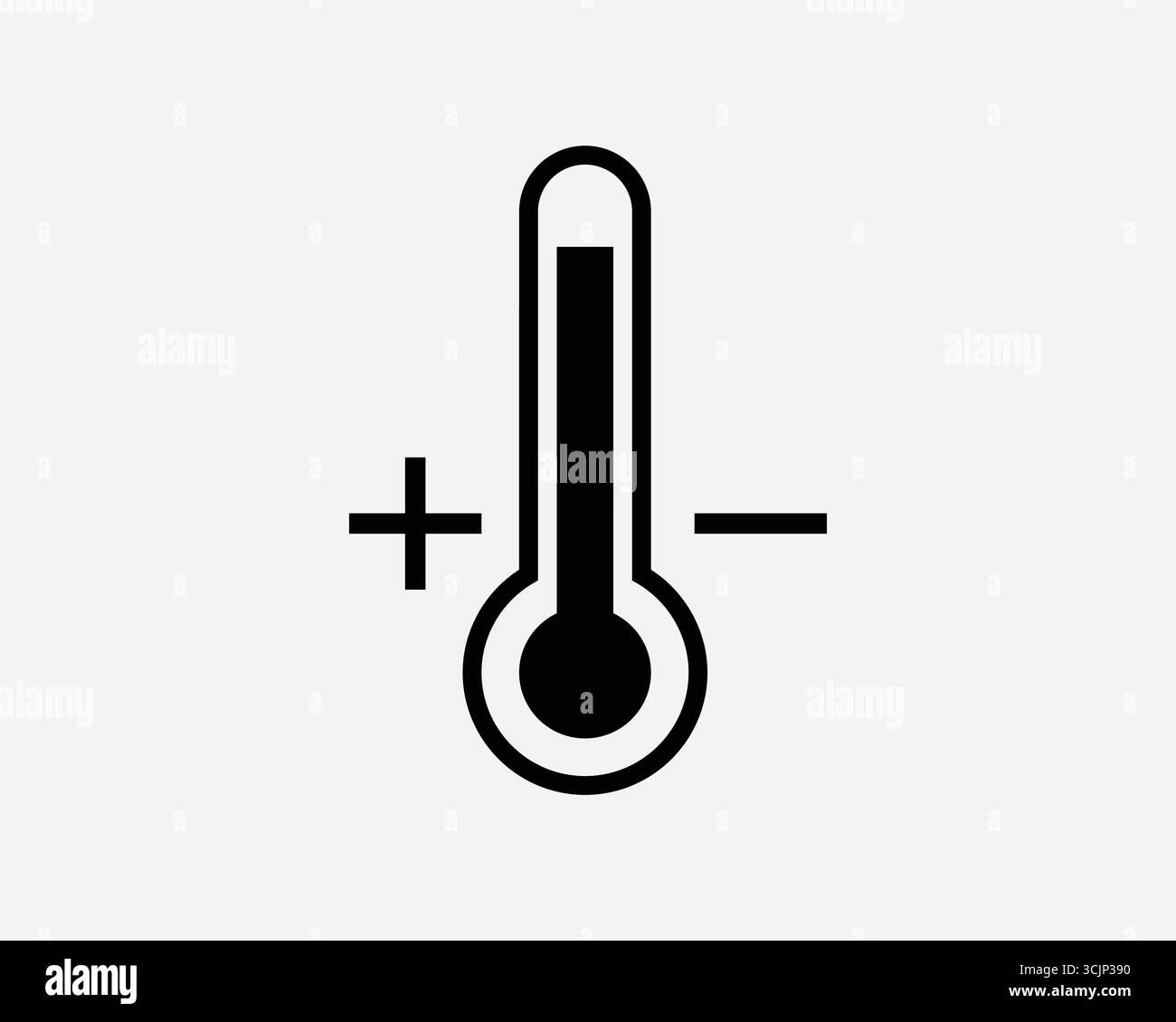Icona Increase Decrease temperature. Termometro con simbolo più meno alto basso aumento, scala crescente per misurare impostare o regolare il clima Illustrazione Vettoriale