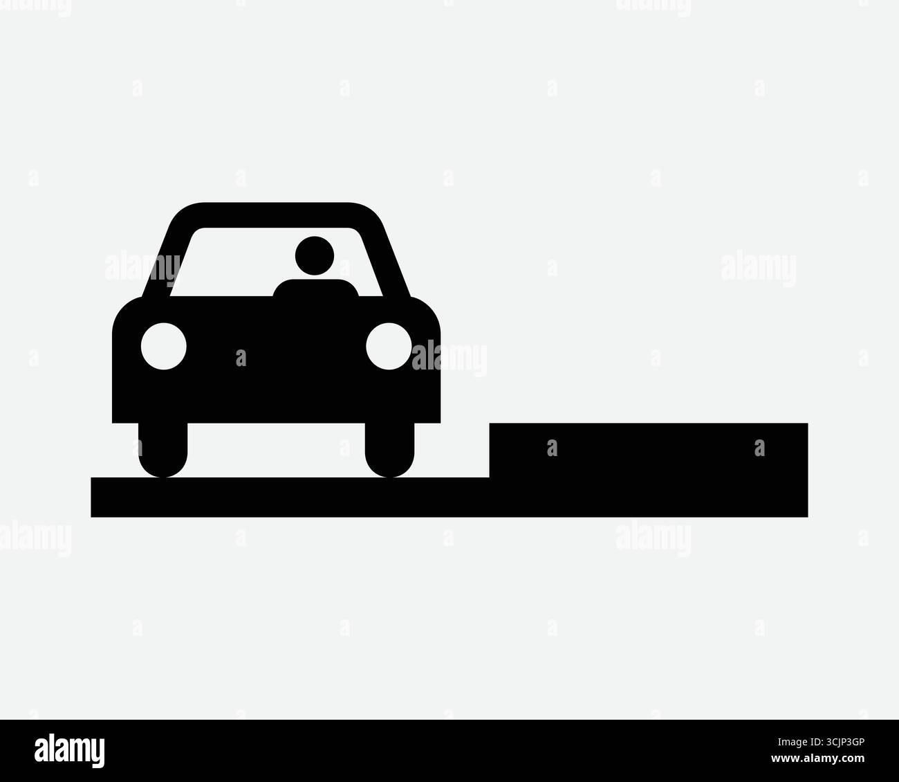 Icona della spalla della strada Vista anteriore dell'auto arrivo avvicinamento guidare il trasporto con marciapiede prelievo e rientro in cabina conducente taxi carico carico carico segnale di trasporto Sym Illustrazione Vettoriale