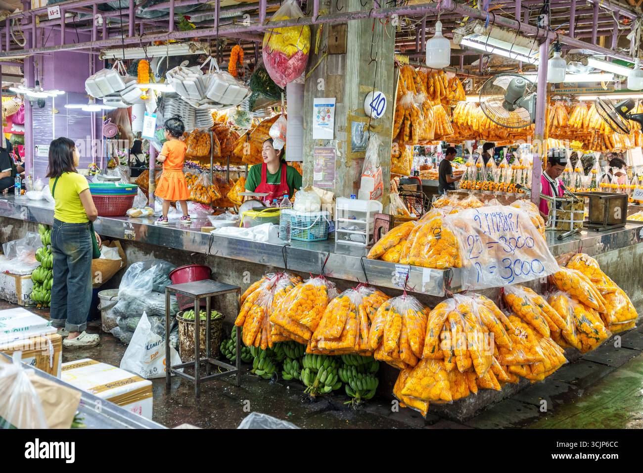 Blumenmarkt , Pak Klong Talad , Bangkok, Tailandia, Asien Foto Stock