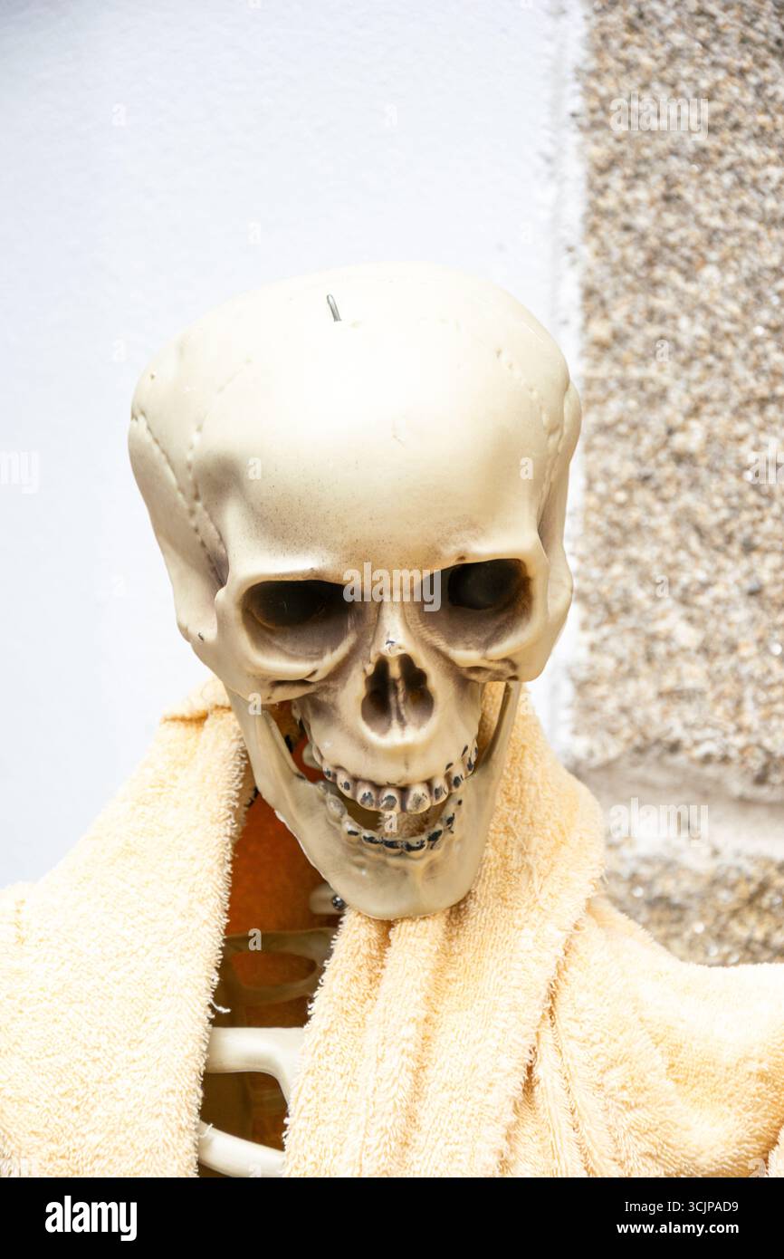 Divertente concetto di Halloween: Uno scheletro dopo un bagno Foto Stock