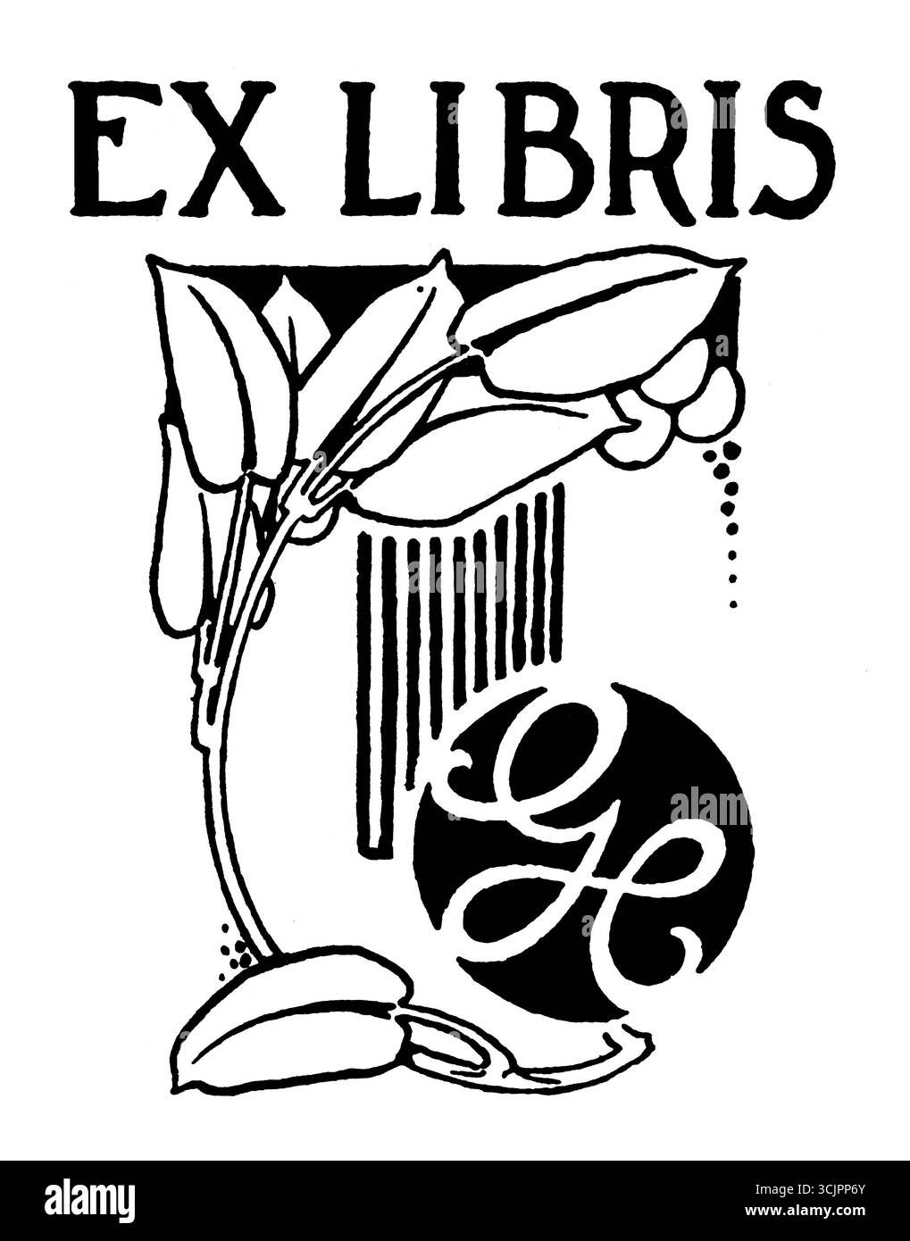 1906 GH iniziali personali monogramma floreale bookplate di G Halford Foto Stock