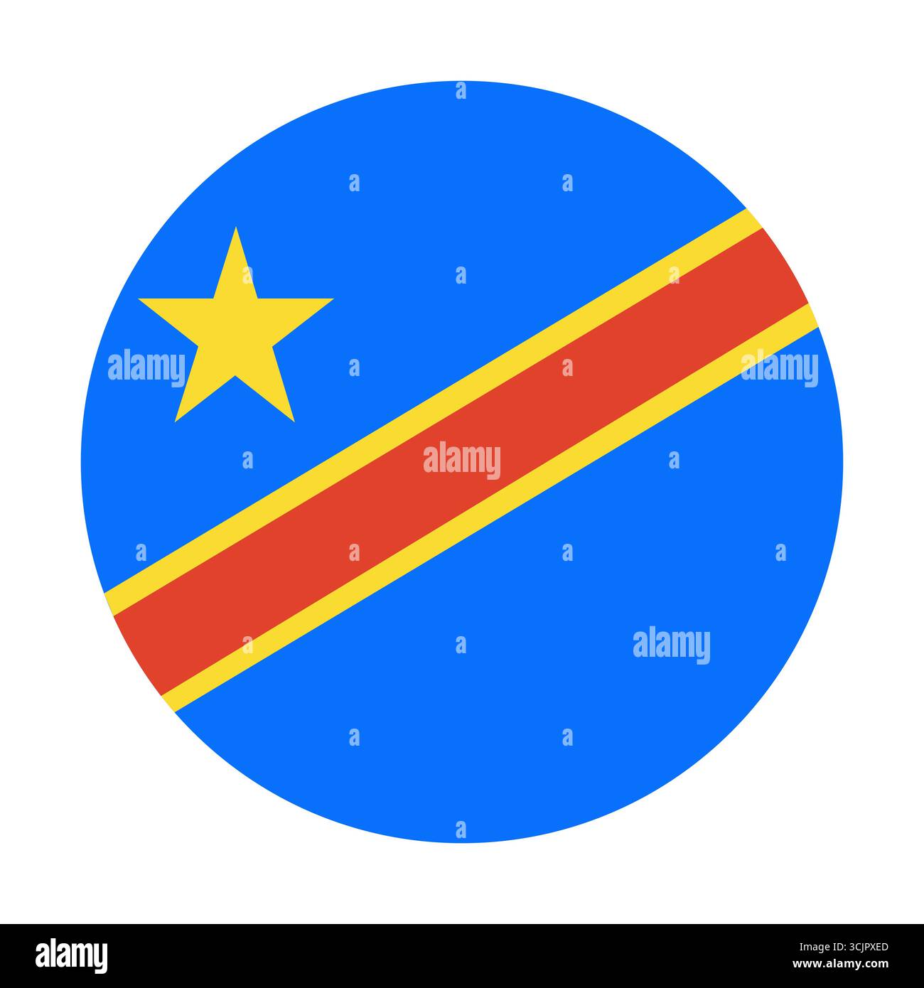Bandiera della Repubblica Democratica del Congo, pulsante rotondo. Simbolo cerchio, adesivo, icona, segno della Repubblica Democratica del Congo. Illustrazione Vettoriale