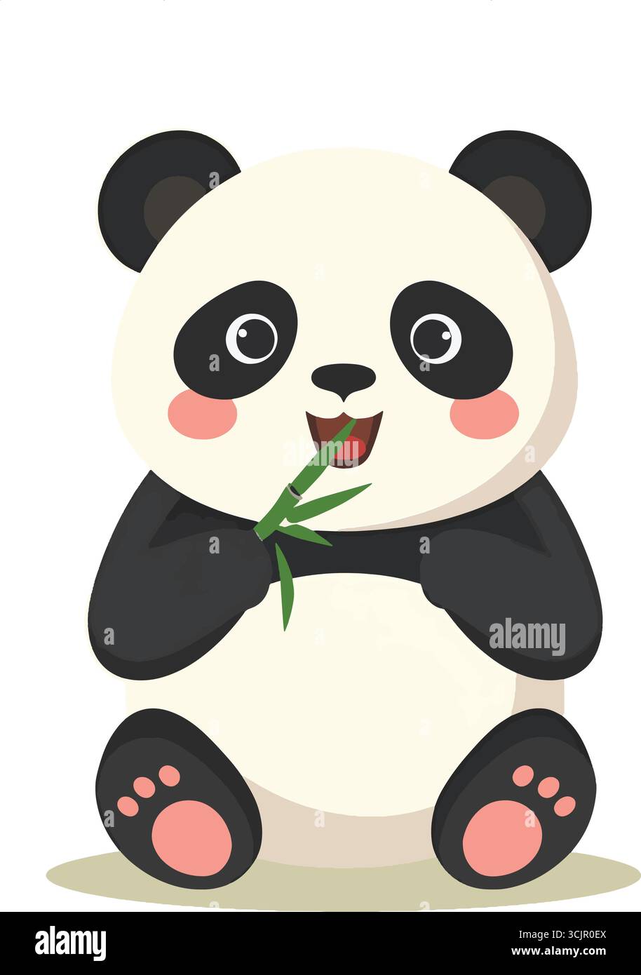 Un dolce panda con occhi grandi e guance rosate, che gusta un pasto, in uno stile grafico semplice e giocoso. Illustrazione Vettoriale