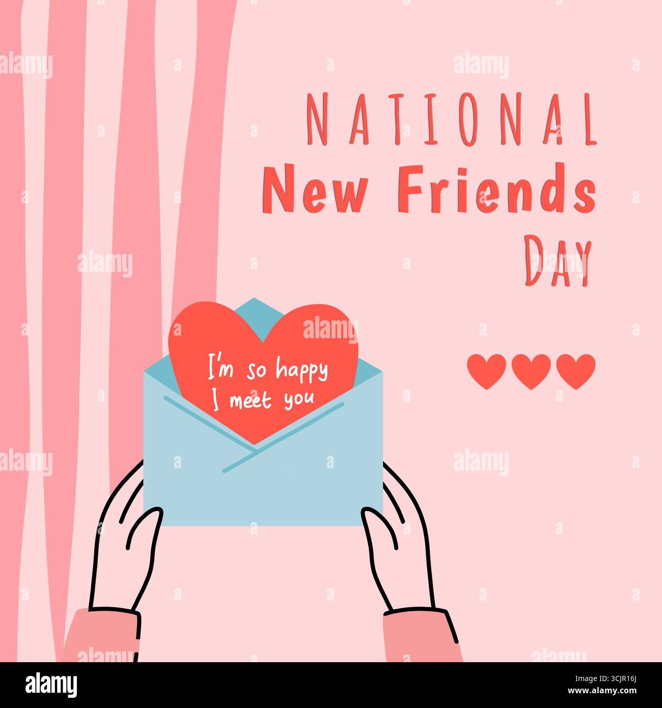 Simpatica e coinvolgente illustrazione di un biglietto d'auguri con cuore e busta, che simboleggia l'amore, l'amicizia e la connessione emotiva Foto Stock