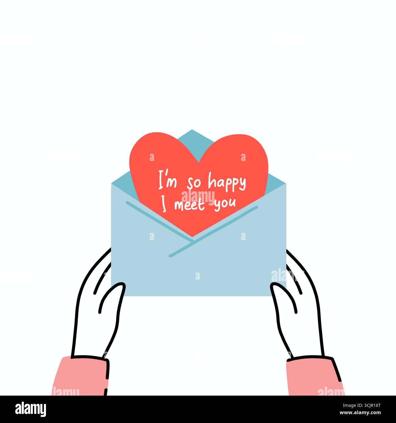 Simpatica e coinvolgente illustrazione di un biglietto d'auguri con cuore e busta, che simboleggia l'amore, l'amicizia e la connessione emotiva Foto Stock