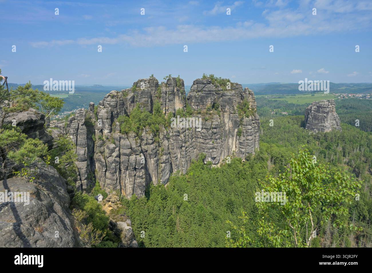 Schrammsteine, Elbsandsteingebirge, Landkreis Sächsische Schweiz-Osterzgebirge, Sachsen, Deutschland *** Schrammsteine, Elba Montagne di pietra arenaria, Svizzera sassone distretto di Osterzgebirge, Sassonia, Germania Foto Stock