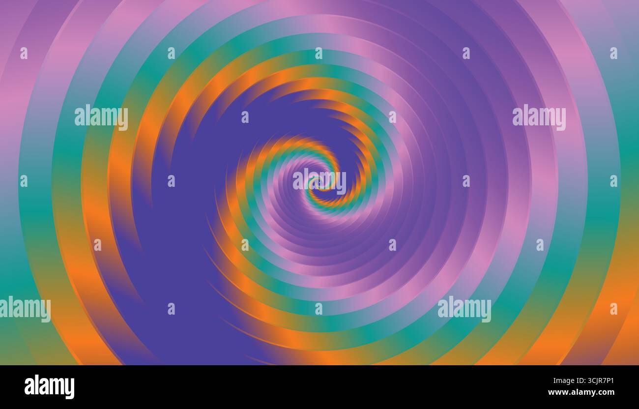 Vibrante disegno astratto a spirale o a spirale con colori sfumati. Sfondo vibrante e vorticoso. Illustrazione Vettoriale