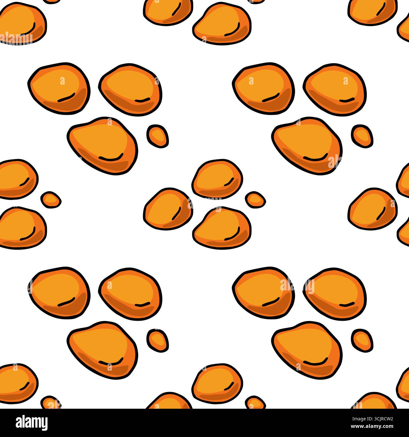 Motivo vettoriale senza cuciture di ciottoli di lava arancio disegnati a mano su sfondo bianco, per creare una texture giocosa e organica ideale per varie applicazioni di design Illustrazione Vettoriale