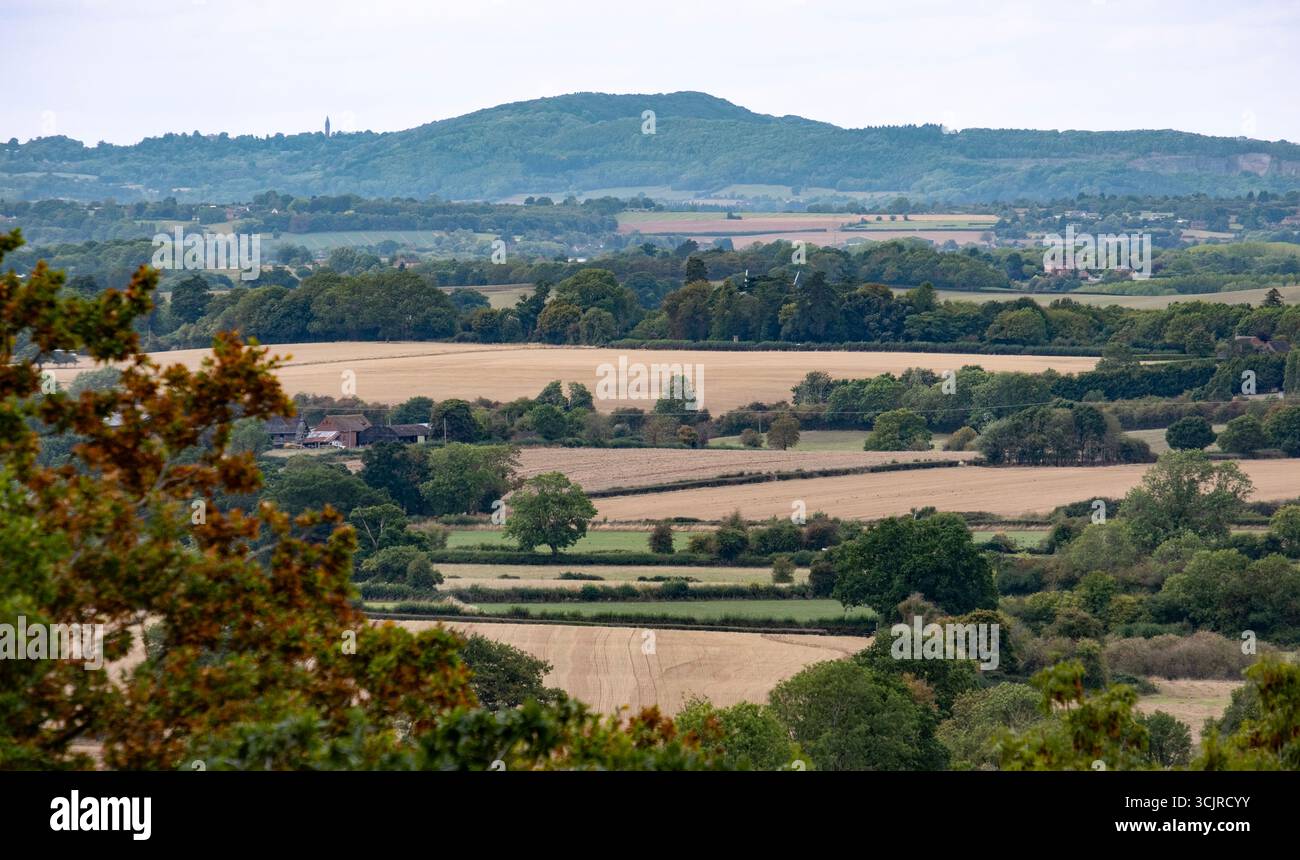 Una vista delle Abberley Hills, Worcestershire, vista da est. Foto Stock