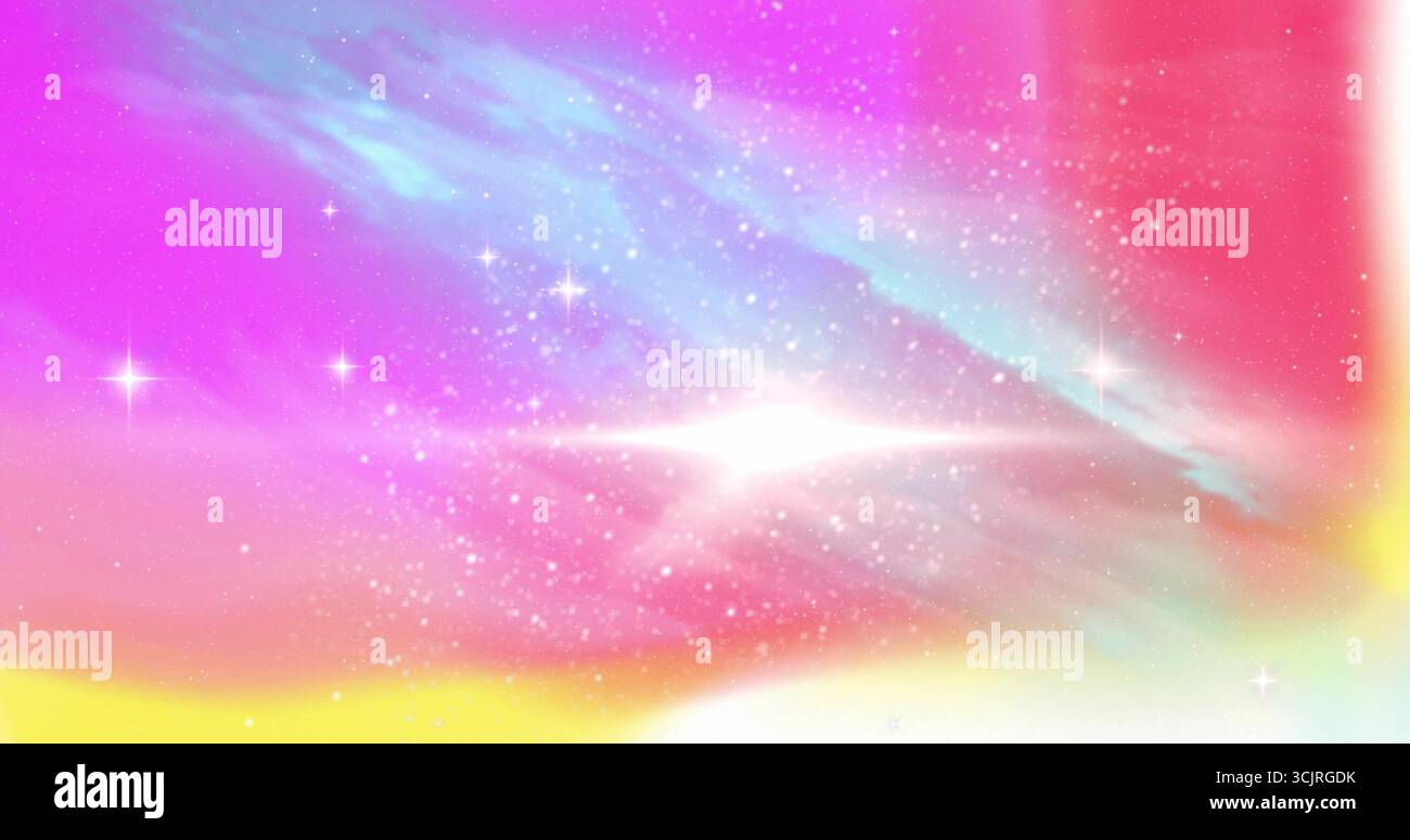 Vorticosa nuvola di nebulosa pastello che si muove attraverso lo spazio, con scintillanti razze di stelle Foto Stock