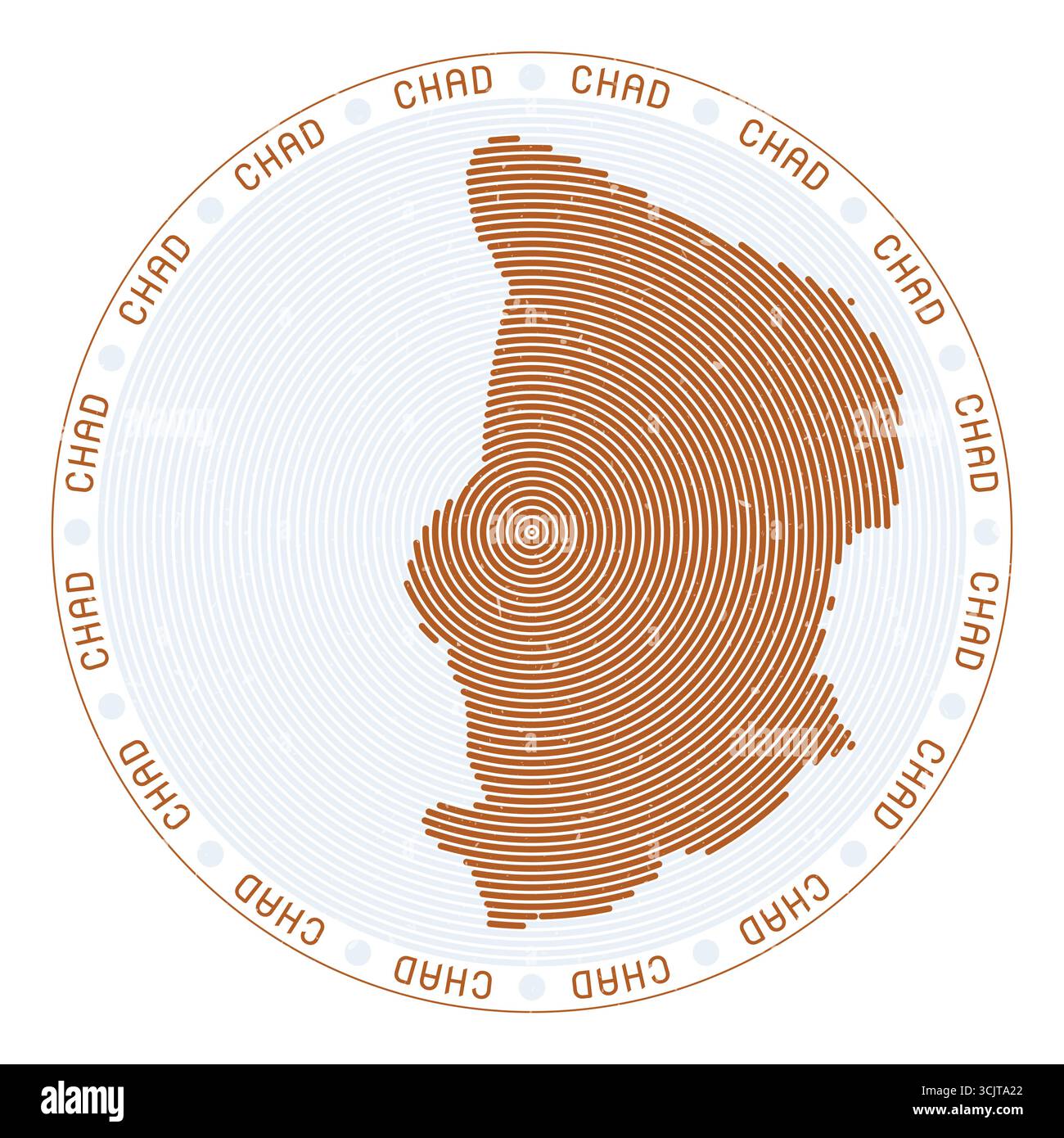 Archi radiali a forma di Ciad. Icona Country round. Poster del design del logo del Ciad. Incredibile illustrazione vettoriale. Illustrazione Vettoriale