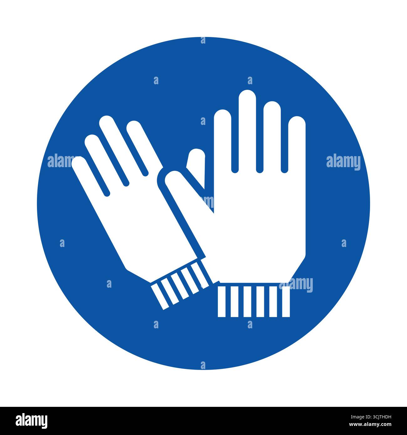 Questa grafica presenta un design semplice ed efficace di guanti bianchi su un cerchio blu, che simboleggia la sicurezza e l'igiene in vari ambienti. Illustrazione Vettoriale
