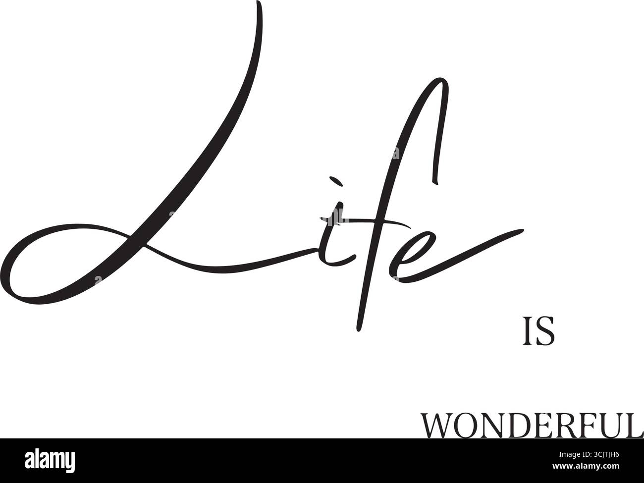 La vita è meravigliosa testo, font, calligrafia, scrittura a mano, oggetto di colore nero. La vita è meravigliosa, una vacanza all'insegna dell'avventura in mezzo alla natura Illustrazione Vettoriale