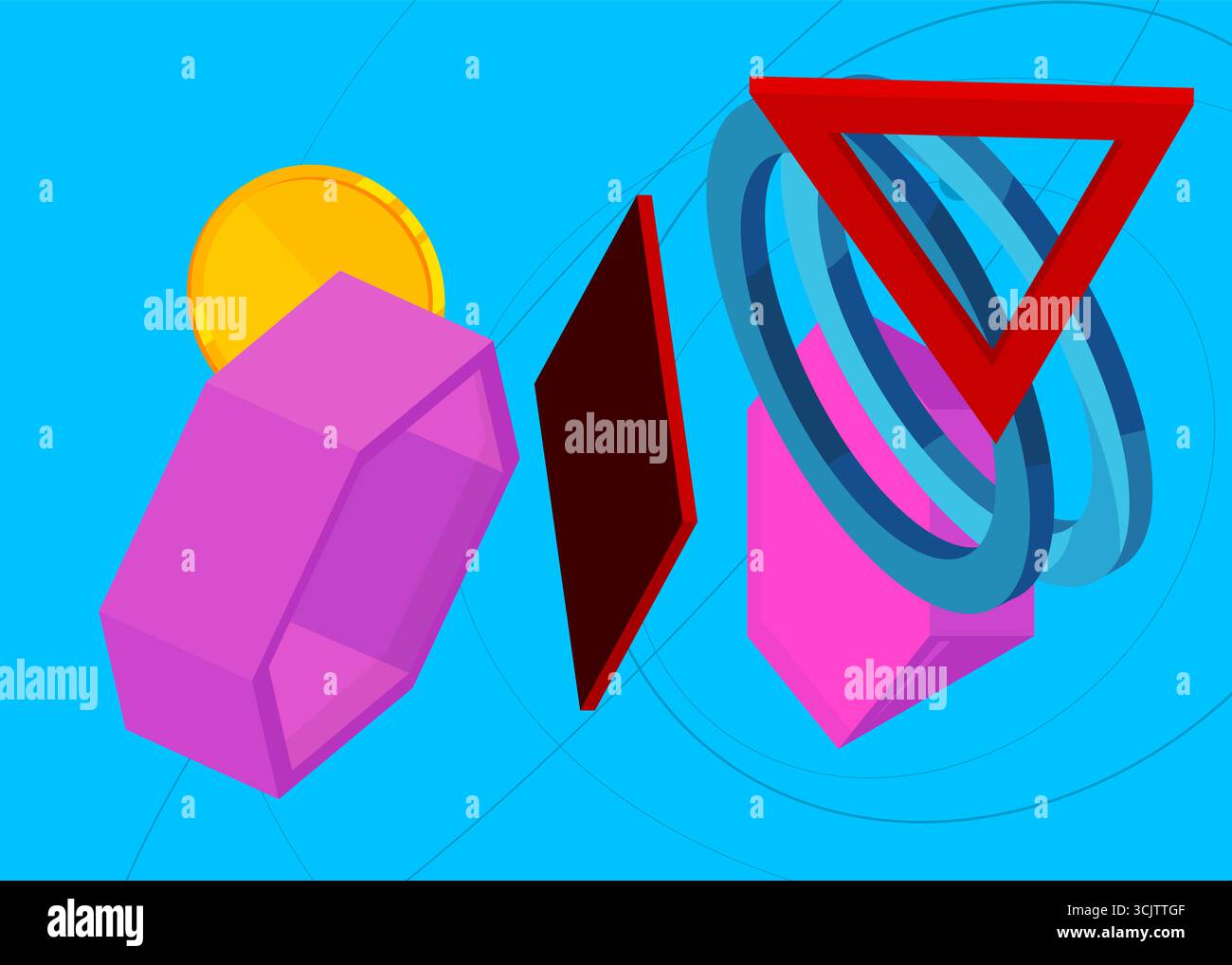 Copertina a tema retrò con grafica geometrica semplice. Design del poster con elementi geometrici minimali. Modello vintage di forme astratte per banner poster. Illustrazione Vettoriale