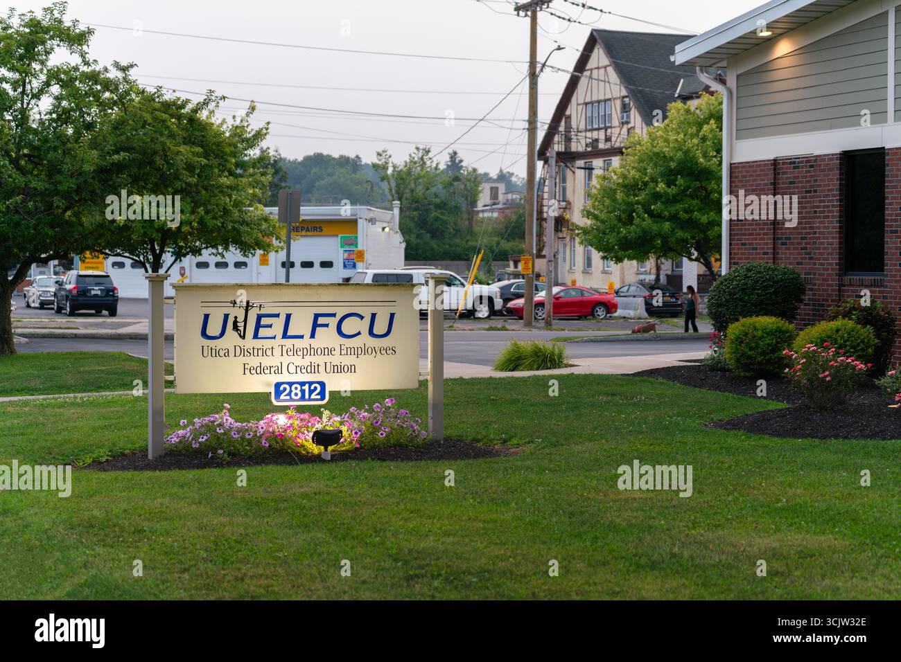 Utica, NY - 4 agosto 2025: Utica District Telephone Employees Federal Credit Union (UTELFCU) è un sindacato di credito federale dal 1956, fornisce Foto Stock