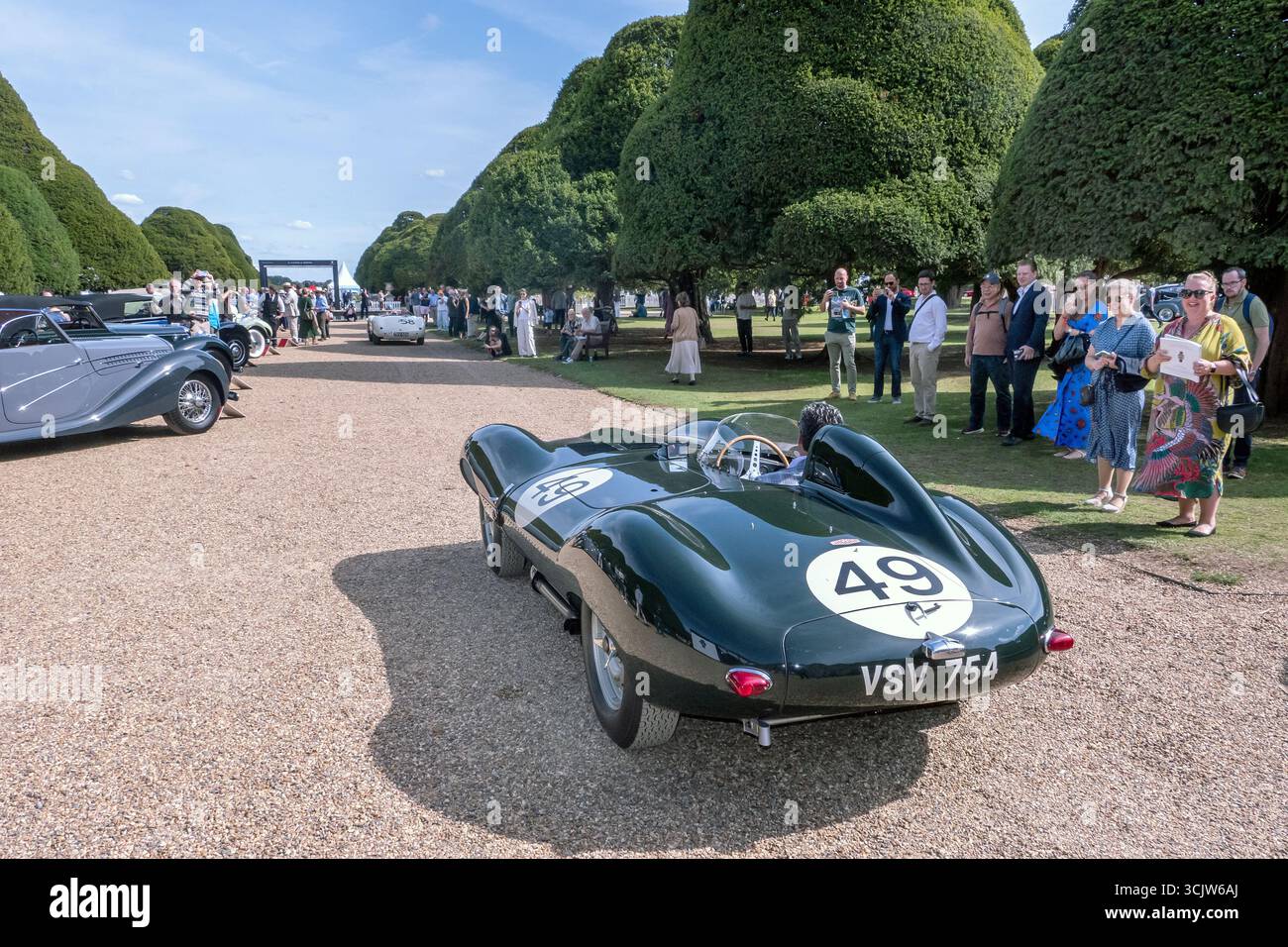 D TYPE Jaguar al Concorso di eleganza 2025 di Hampton Court Palace Londra Regno Unito Foto Stock