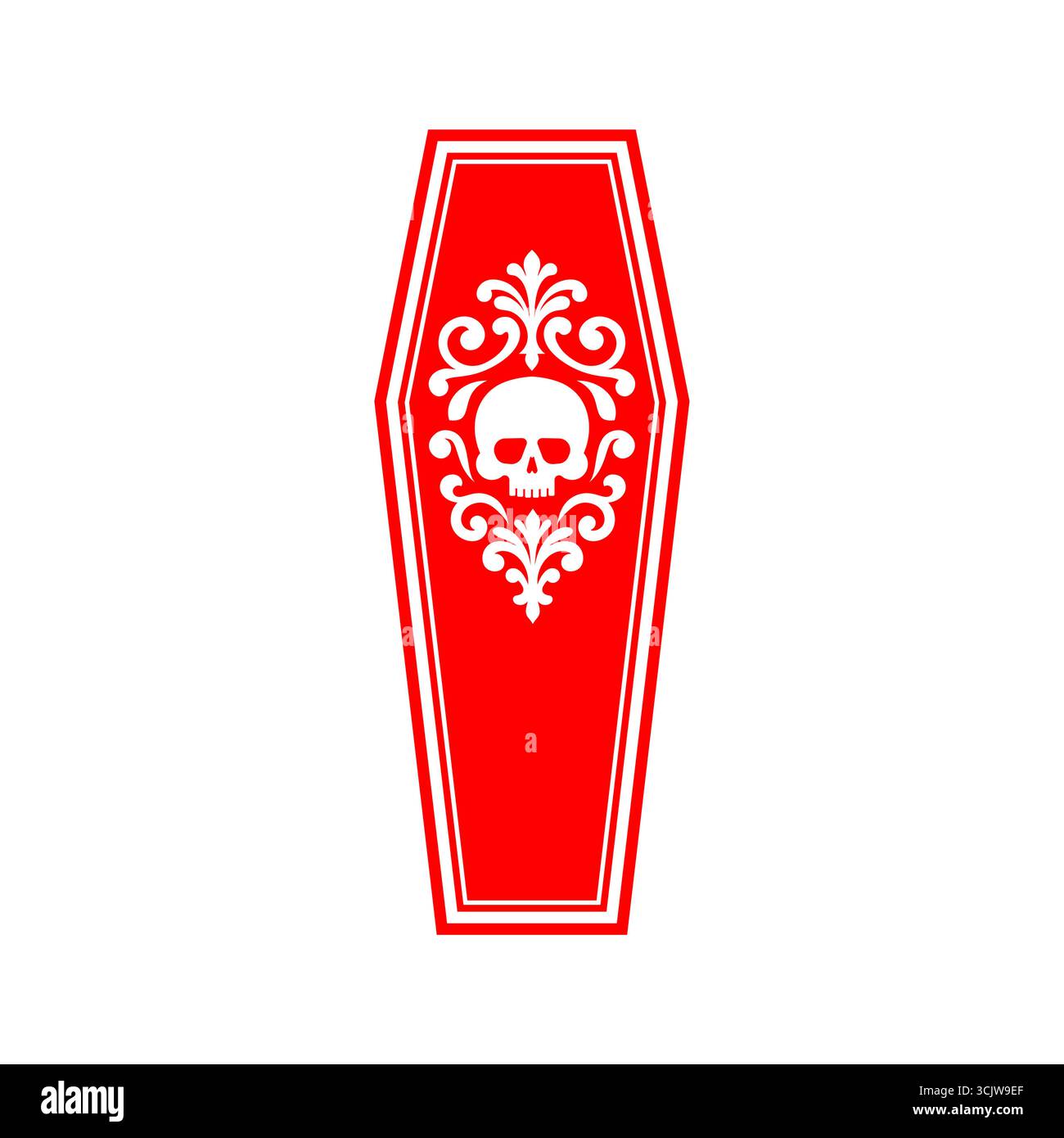 Illustrazione bara rossa, simbolo della morte, funerale, stile gotico, mortalità, horror e cultura oscura. Illustrazione Vettoriale