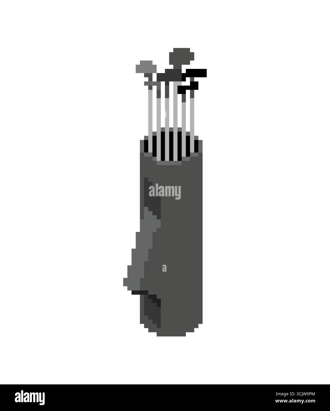 Immagine pixel art di mazze da golf, che rappresentano lo stile di gioco retrò, lo sport, il tempo libero, le attrezzature da golf e il design digitale nostalgico. Illustrazione Vettoriale