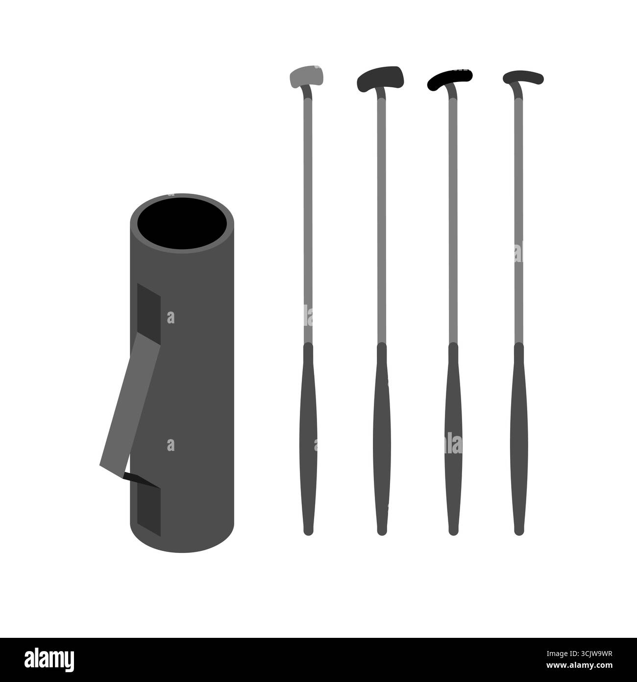 Mazze da golf con set di borse, simbolo di sport, tempo libero, hobby di golf, attività all'aperto, e uno stile di vita attivo. Illustrazione Vettoriale