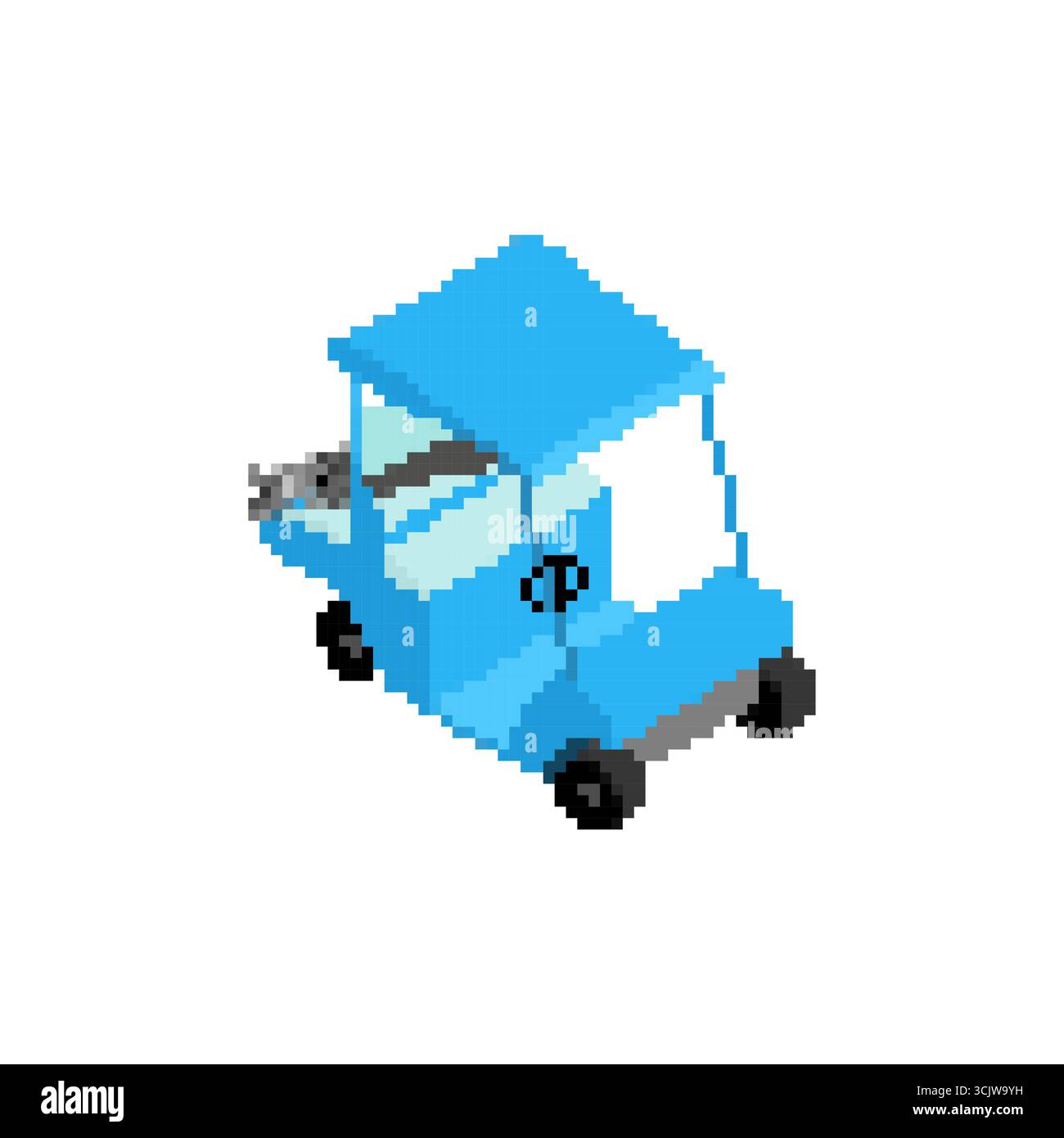 Golf cart pixel art in stile retrò a 8 bit, simbolo del tempo libero, dello sport, dei giochi rétro e della mobilità ricreativa sui campi da golf. Illustrazione Vettoriale