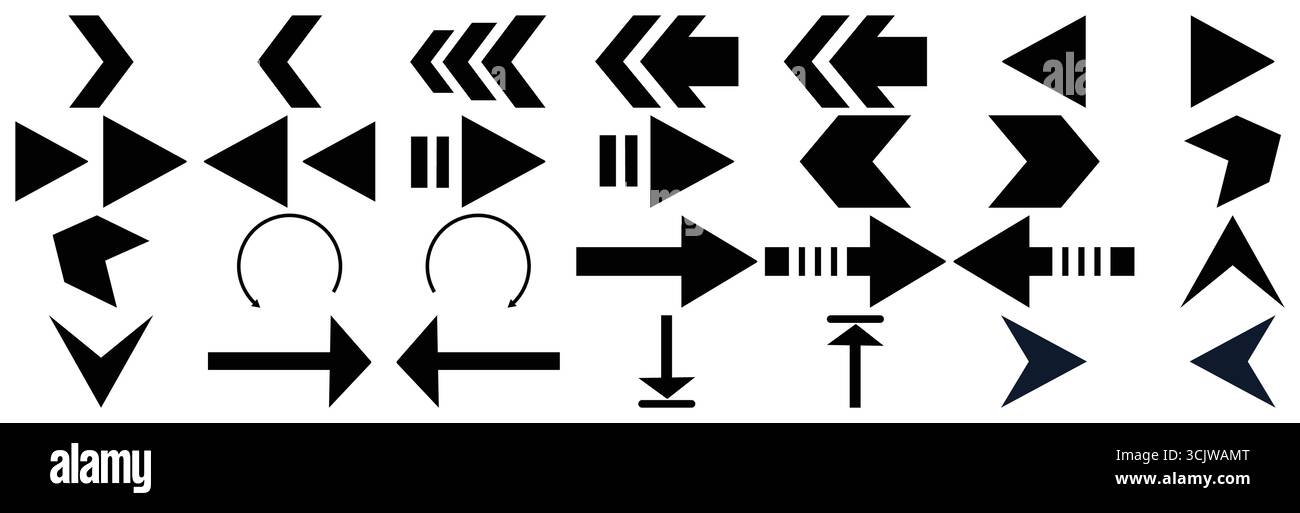 Simboli freccia impostati per indicatori di navigazione e di direzione Illustrazione Vettoriale Simboli freccia impostati per indicatori di navigazione e di direzione Illustrazione Vettoriale