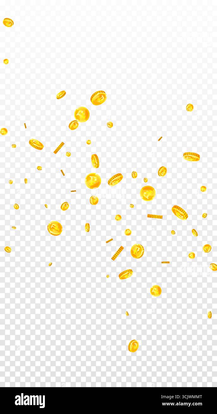 Ruble monete russe in calo. Monete d'oro RUB sparse. Denaro per la Russia. Concetto di crisi finanziaria globale. Illustrazione vettoriale. Illustrazione Vettoriale