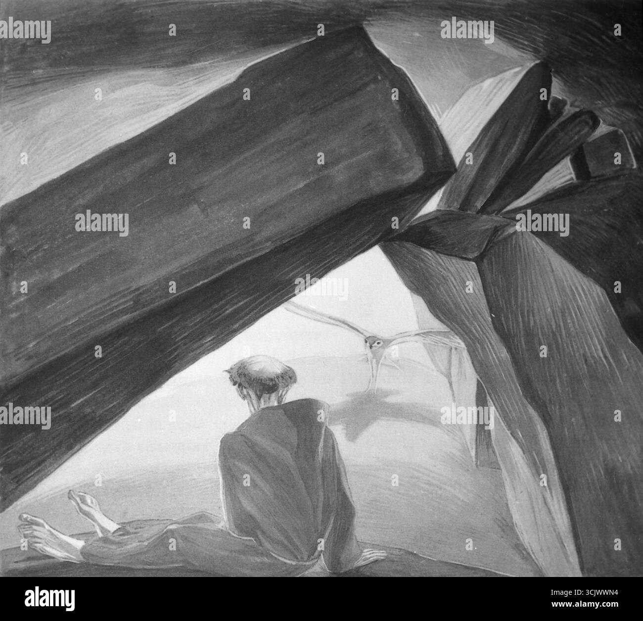 San Francesco d'Assisi con un uccello, illustrazione anni '1900 Foto Stock