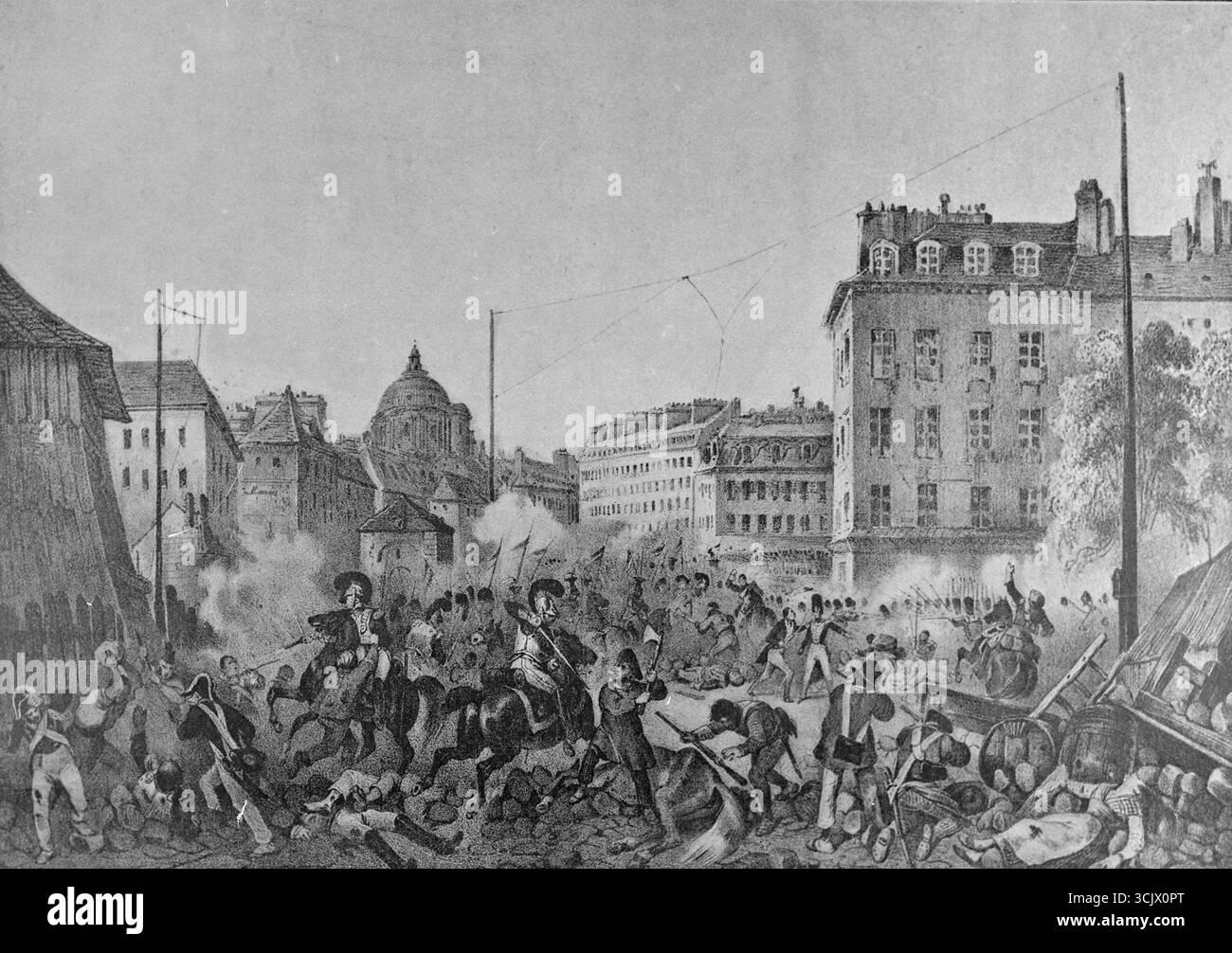 Rivoluzione di luglio francese: Place de la Bastille, illustrazione, 1830 Foto Stock