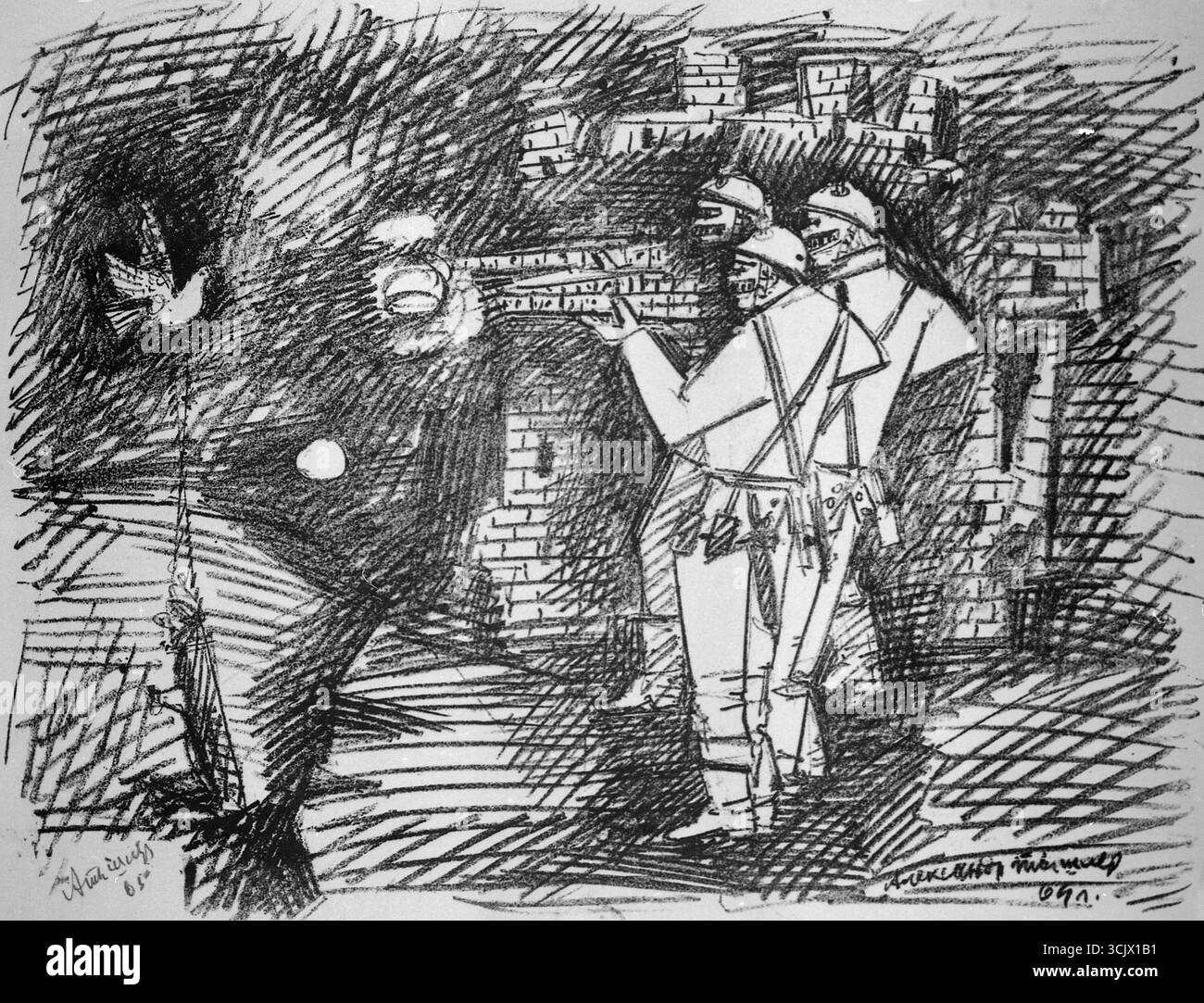 Ripresa della colomba di pace, disegno dell'artista ucraino Alexander Tyshler, 1964 Foto Stock