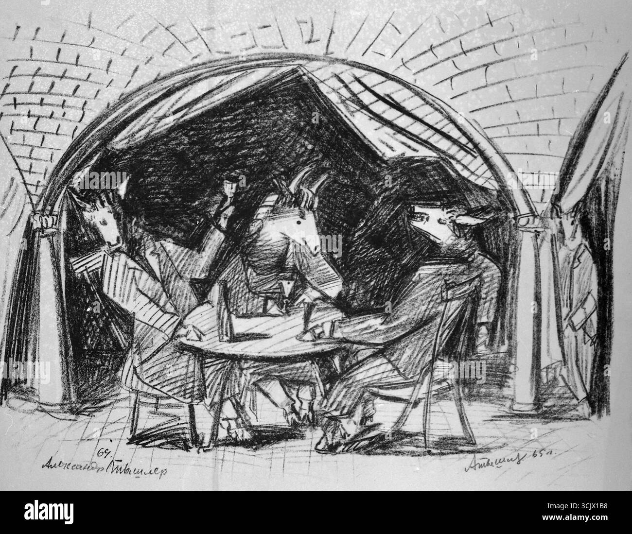 Disegno dell'artista ucraino Alexander Tyshler, 1965 Foto Stock