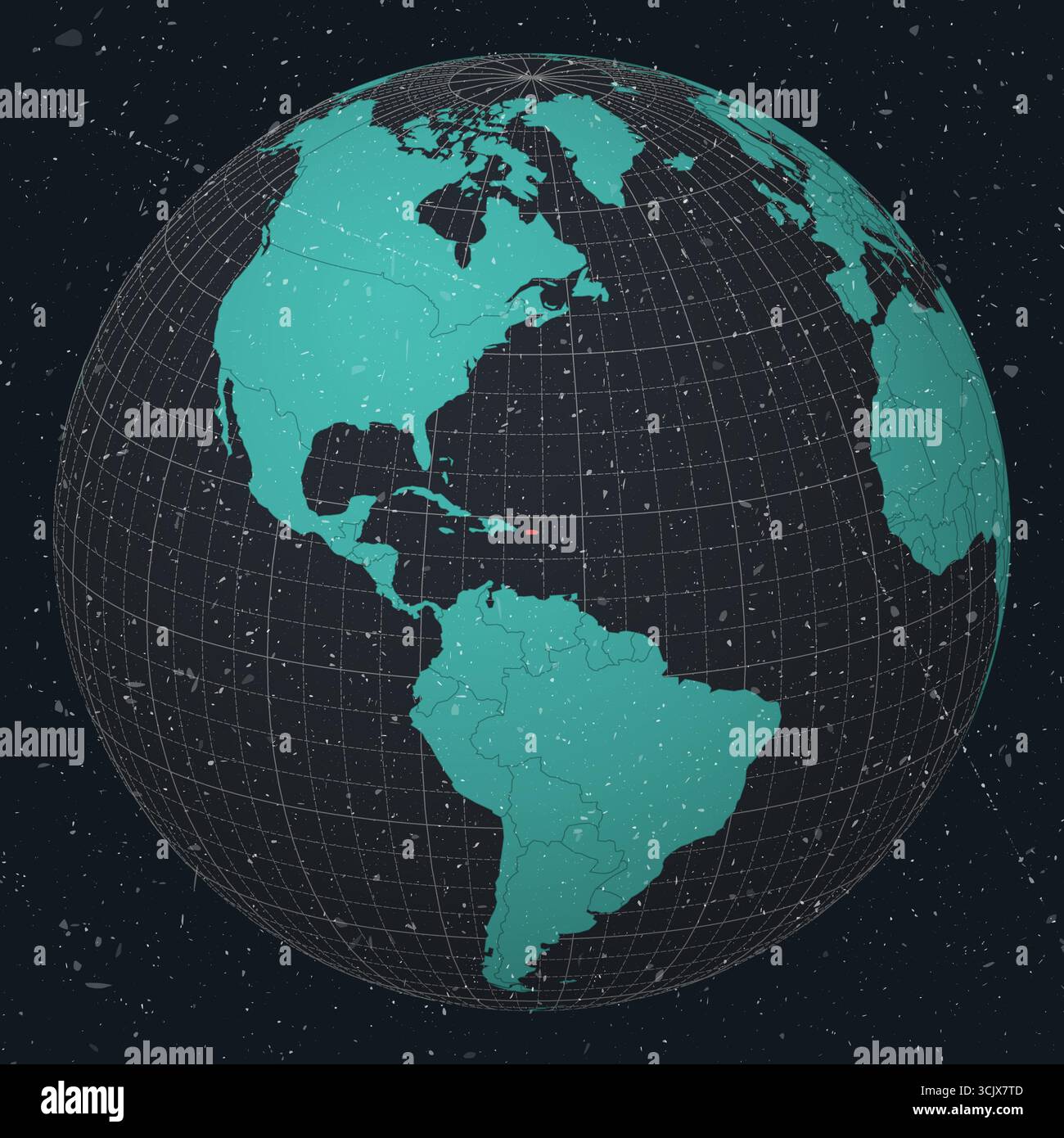 Puerto Rico su Globe. Look vintage con texture graffiata graffiata. Vista del paese sulla mappa del mondo con tavolozza di colori Turchese Dark Charcoal. Illustrazione Vettoriale