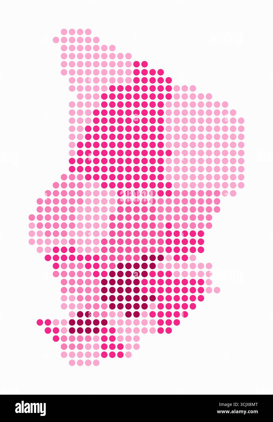 Cartina punteggiata in Ciad. Mappa digitale del paese su sfondo bianco. Forma del Ciad con punti circolari. Stile puntini colorati. Cerchi di grandi dimensioni. Illustrazione Vettoriale