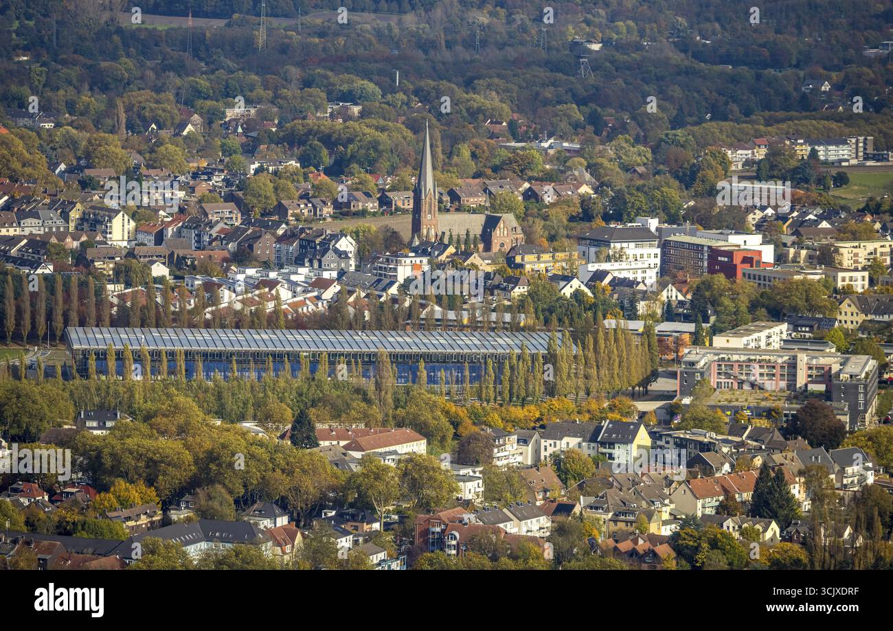 Vista aerea, Akademie Mont-Cenis - Fortbildungsakademie Glasgebaeude, chiesa cattolica posteriore di San Pietro e Paolo, Herne-Sued, Herne, zona della Ruhr, RHI settentrionale Foto Stock
