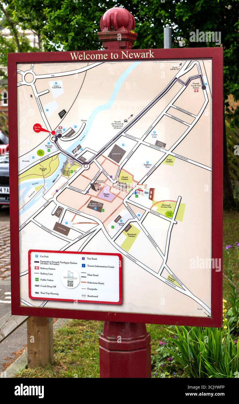 Benvenuti nella Mappa della città di Newark, Newark, Nottinghamshire, Inghilterra, Regno Unito Foto Stock