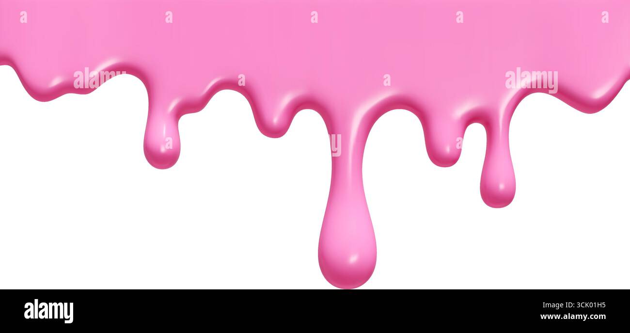 Il gelato rosa si scioglie con gocce lucide e consistenza liscia per creare dessert o grafiche estive. Illustrazione Vettoriale