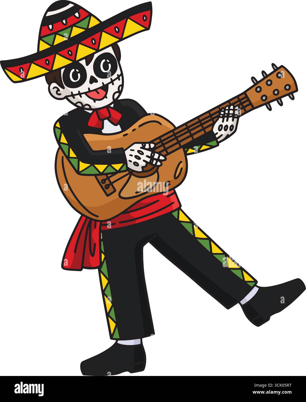 Dia de los Muertos Skeleton Boy che suona la chitarra Illustrazione Vettoriale