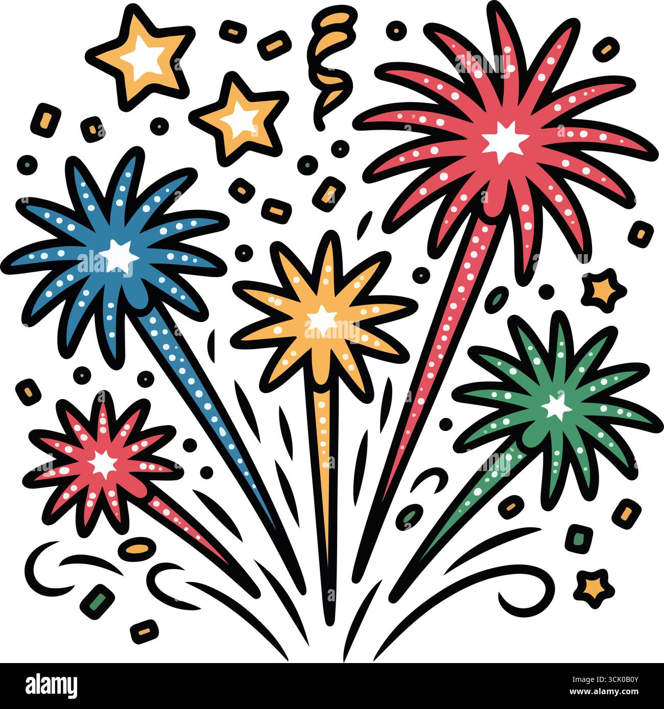 Fuochi d'artificio del Festival con colorate stelle Illustrazione Vettoriale