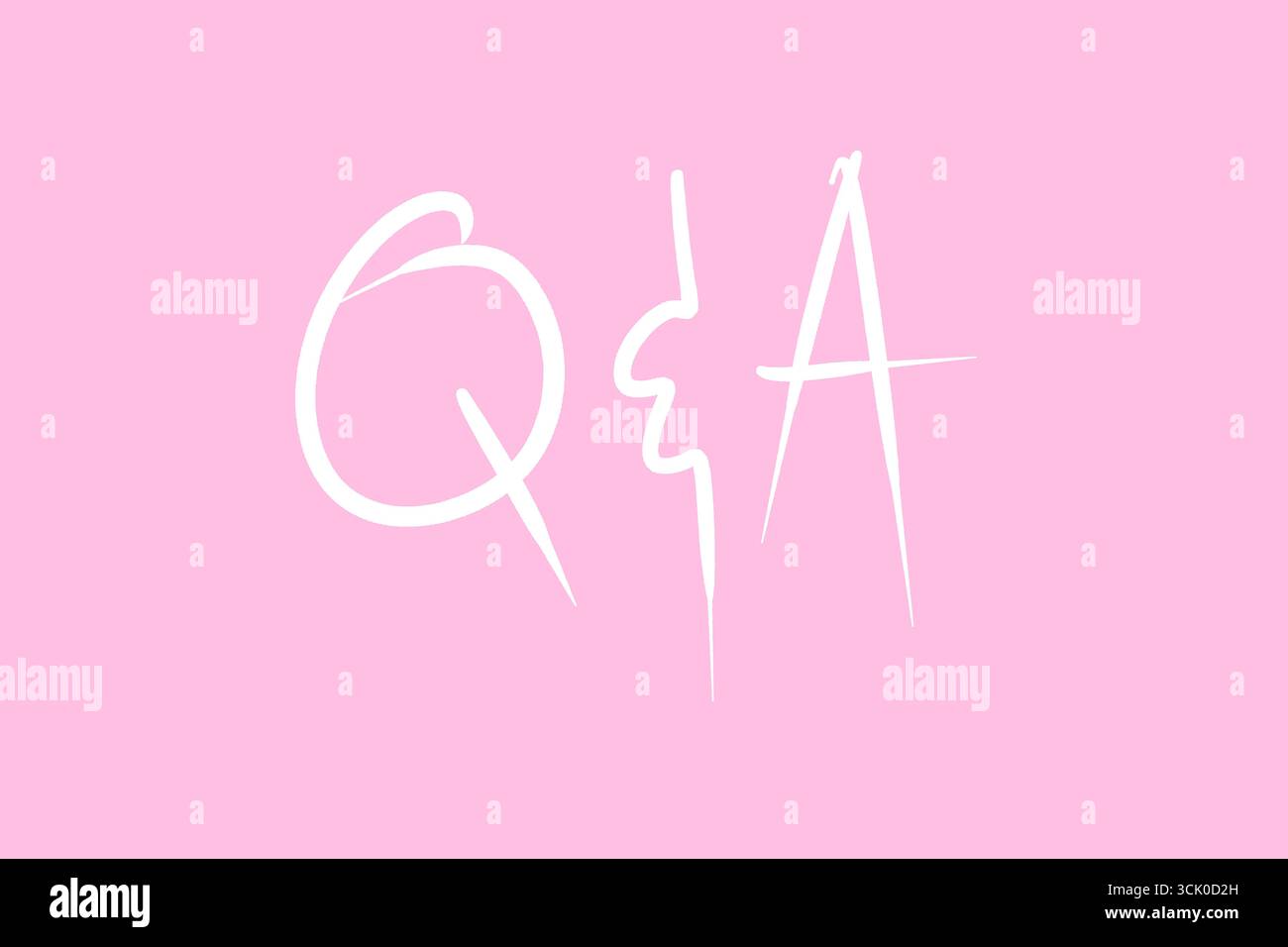 Illustrazione astratta delle lettere "Q & A" in uno stile di linea continuo e scorrevole su uno sfondo rosa pulito. Foto Stock