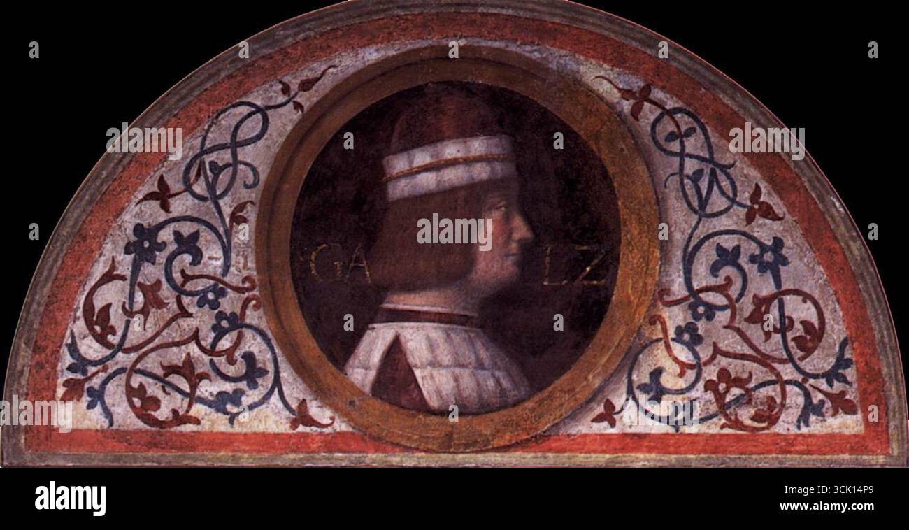 Ritratto di Galeazzo Maria Sforza (1444-1476), Duca di Milano, affresco di Bernardino Luini (1480-1532), pittore rinascimentale italiano della scuola lombarda, situato nel Castello Sforzesco di Milano. Foto Stock