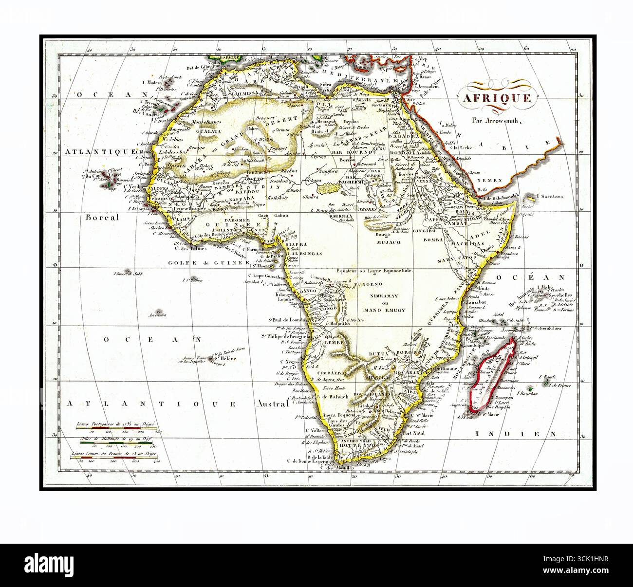 A New and Correct Map of Africa (1748) di Emanuel Bowen - Antique Africa Chart with Trade Winds and Monsoons Foto Stock