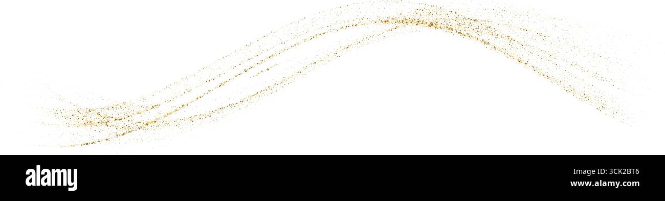 Coriandoli di particelle d'oro strisciano polvere ondulata e glitter. Flusso di liquido astratto elegante sfumatura tratteggiata ricurva dorata, trama della linea del fluido tratteggiata. Vettore Illustrazione Vettoriale
