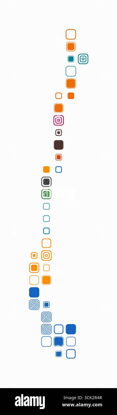 Cile, forma del paese costruzione di cellule colorate. Mappa digitale del Cile su sfondo bianco. Blocchi quadrati arrotondati di grandi dimensioni. Illustrazione Vettoriale