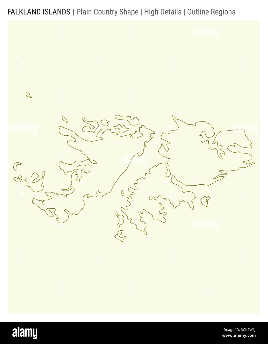 Mappa delle Falklands. Dettagli di alto livello. Stile regioni contorno. Forma delle Falkland. Illustrazione vettoriale. Illustrazione Vettoriale