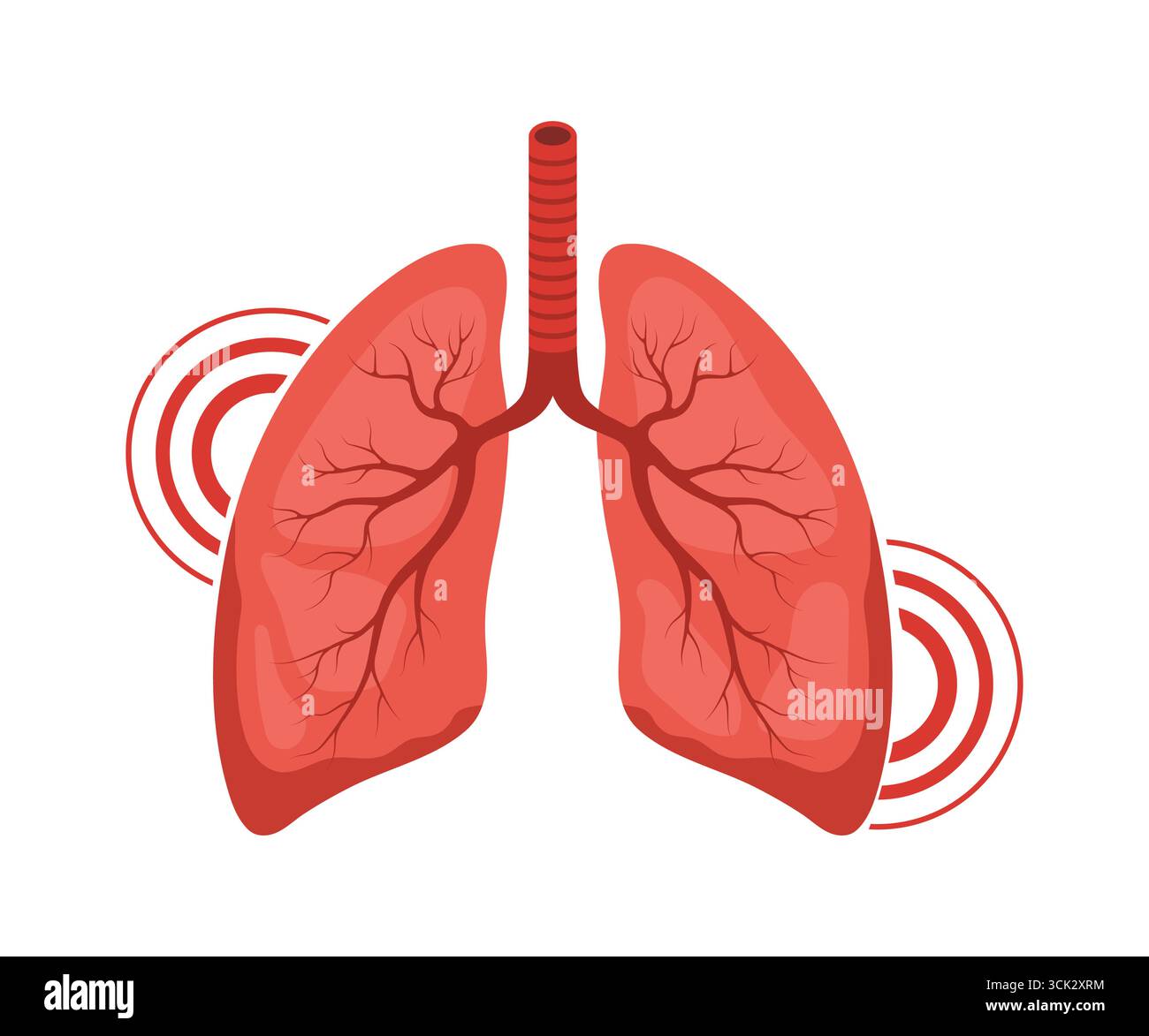 Dolore ai polmoni. Malattia degli organi interni umani. Diagnosi e trattamento medico dei polmoni. Illustrazione vettoriale in stile cartone animato piatto Illustrazione Vettoriale