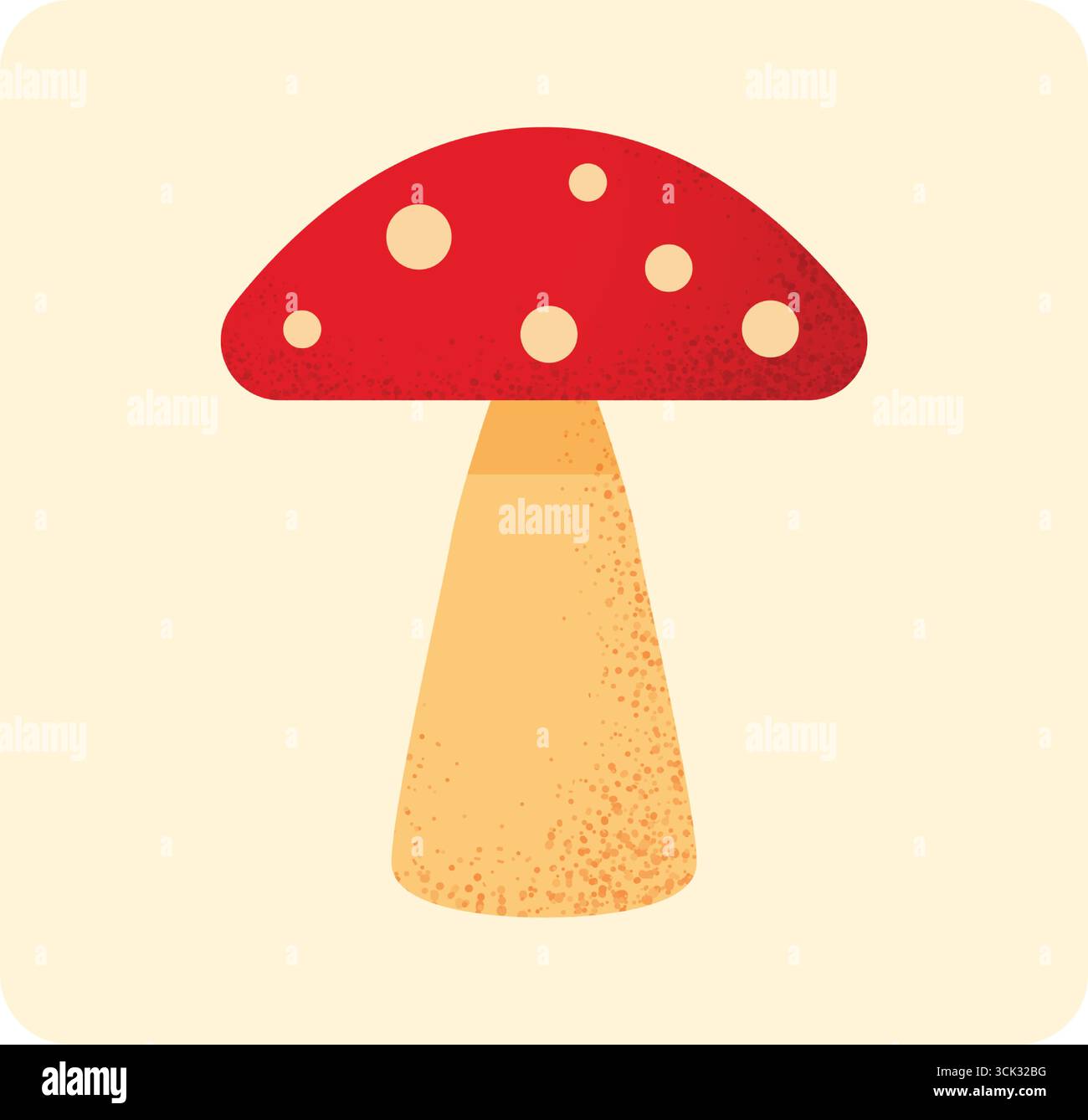 Fungo agarico Red Fly con tappo punteggiato e stelo testurizzato isolato su sfondo beige. Illustrazione vettoriale. Illustrazione Vettoriale