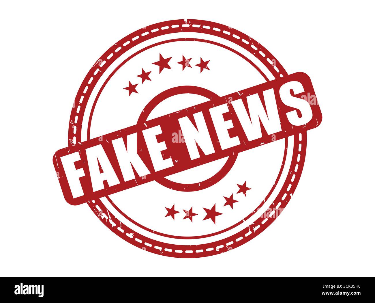 Un sigillo di gomma Fake News con un bordo a stella Illustrazione Vettoriale