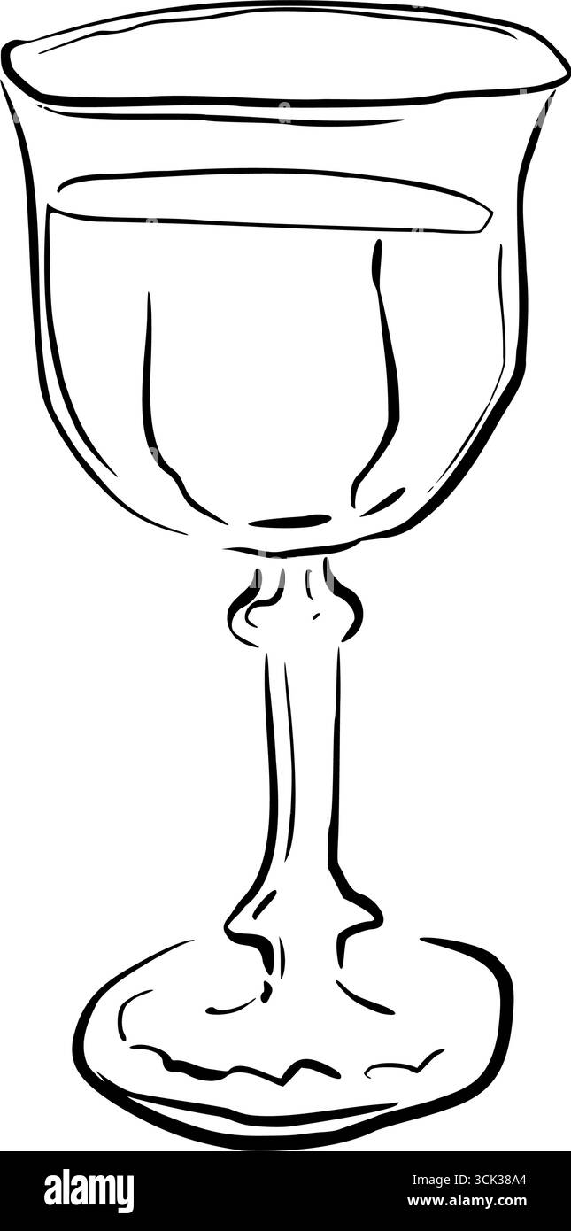 Elegante bicchiere di vino d'annata. Disegna rapidamente illustrazioni grafiche in stile vittoriano romantico per matrimoni, decorazioni per festeggiamenti, Illustrazione Vettoriale