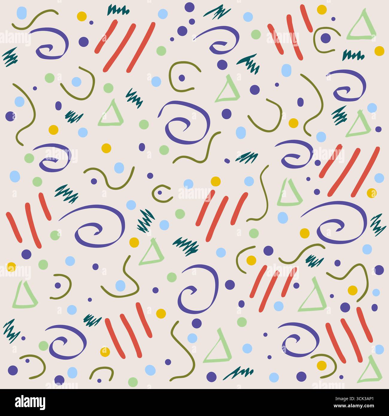 Motivi astratti colorati con scarabocchi e forme geometriche su sfondo blu illustrazione vettoriale Illustrazione Vettoriale