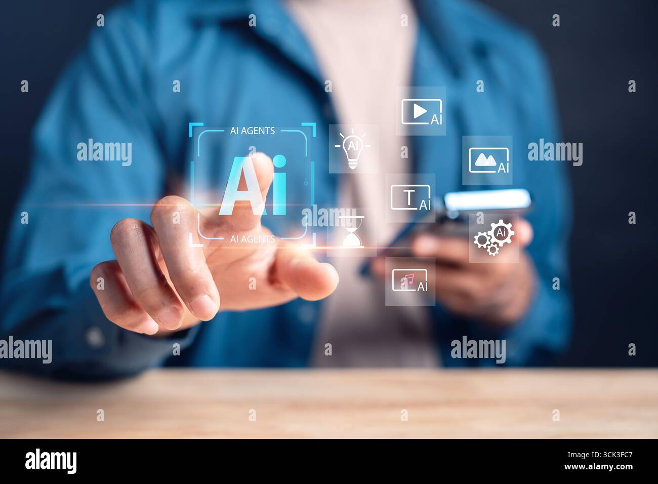 Tecnologia di intelligenza artificiale generativa per testo, immagini, video e automazione, concetto di intelligenza artificiale Foto Stock