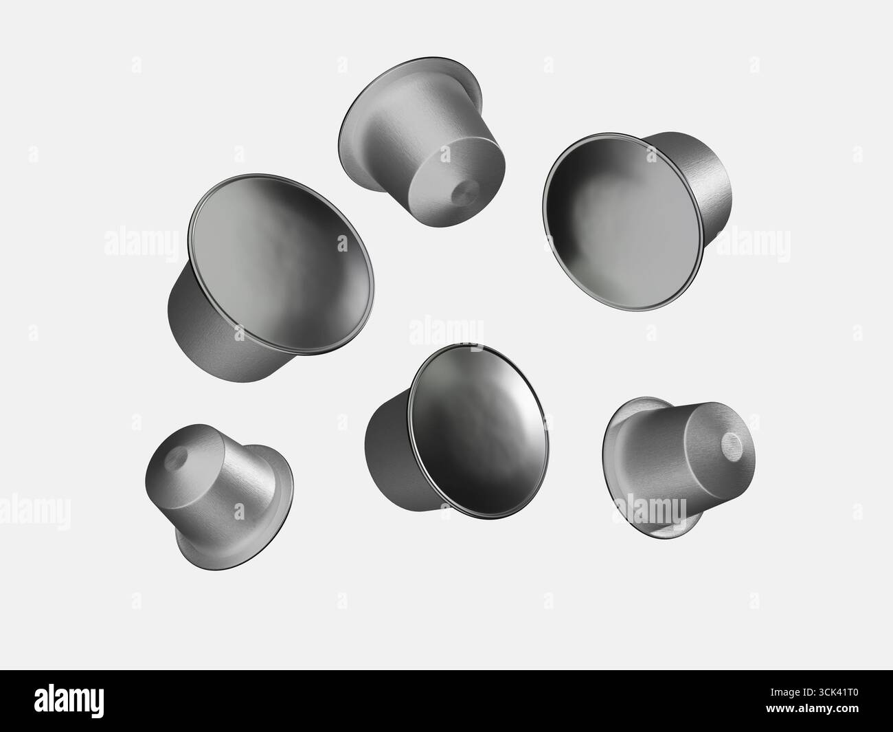 Mockup a capsula di caffè con sei cialde galleggianti Foto Stock